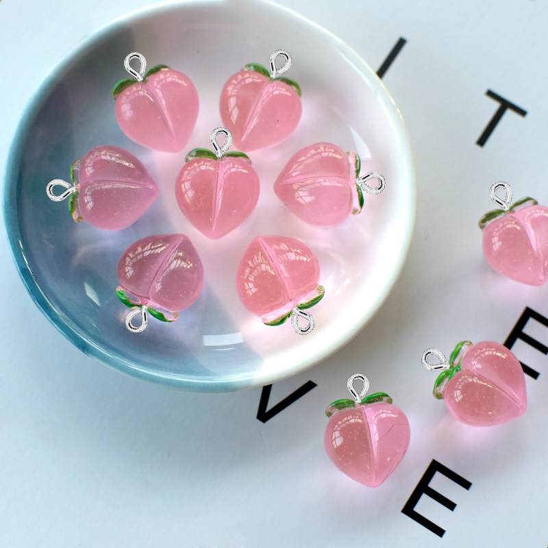 Resin Art Pendant - 10Pcs New Transparent Peach Flat Resin