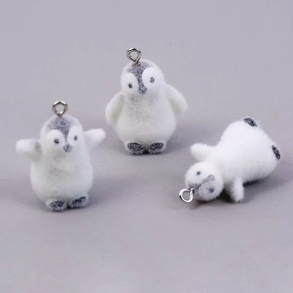 Resin Art Pendant - 5pcs Flocking Small Penguin Resin Charms