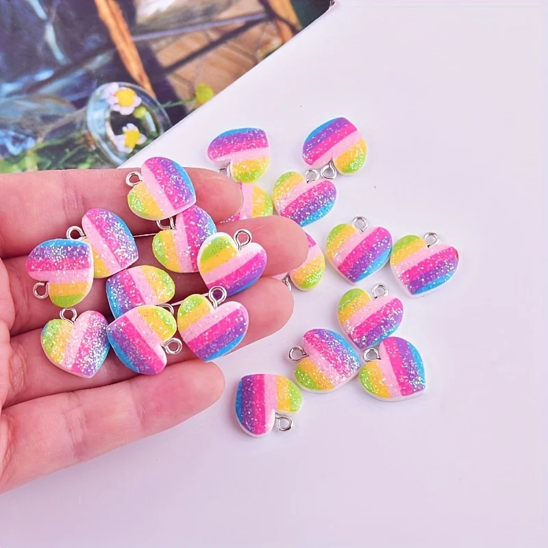 10Pcs Colorful Heart Resin Cha - Resin Art Pendant review and price