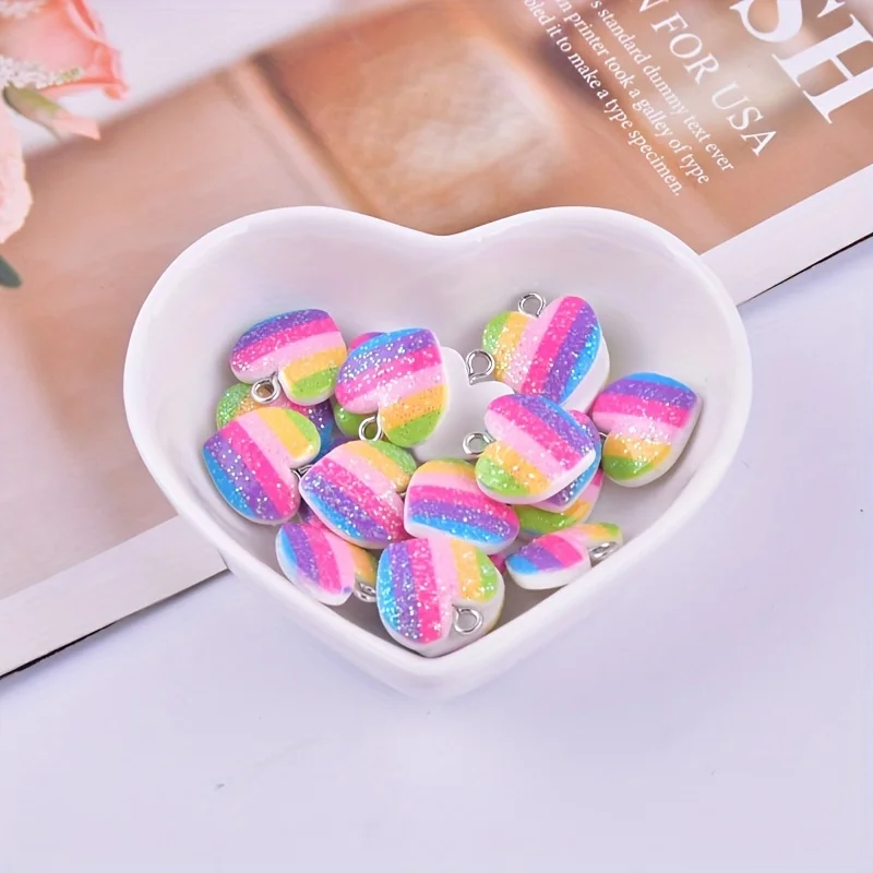 10Pcs Colorful Heart Resin Cha - Resin Art Pendant review and price