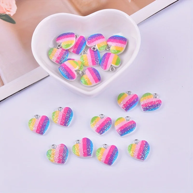10Pcs Colorful Heart Resin Cha - Resin Art Pendant review and price