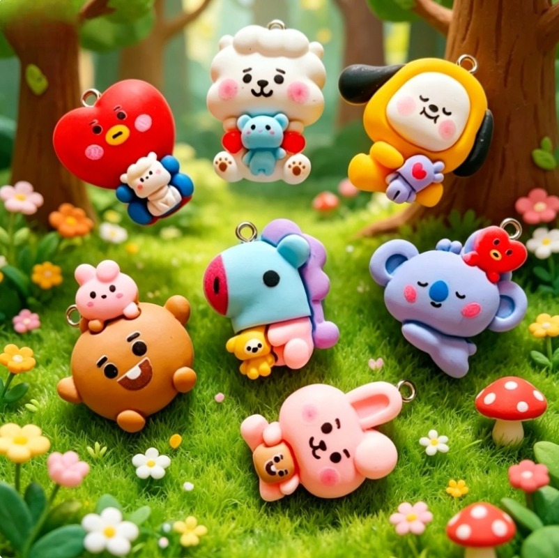 7pcs BT21 Resin Cartoon Charm  - Resin Art Pendant review and price